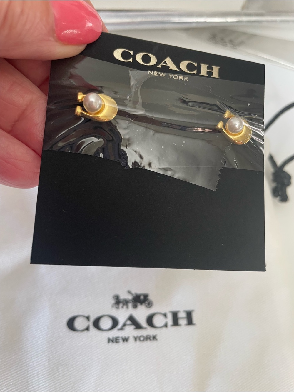 Coach Gold-Tone Faux Pearl Button Stud Earrings